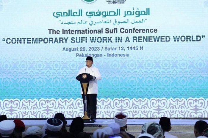 Menteri Pertahanan Prabowo Subianto membuka Muktamar Sufi Internasional 2023 di Sahid International Convention Center, Pekalongan, Jawa Tengah. (Instagram.com/@prabowo)