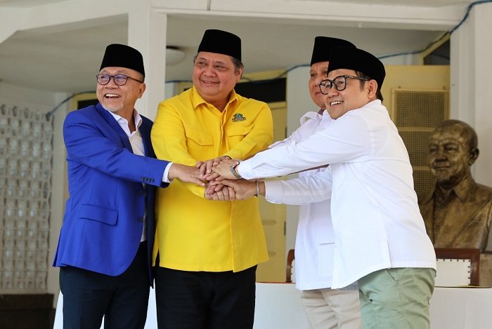 Ketua Umum Partai Gerindra Prabowo Subianto bersama Ketuam Umum Partai Golkar Airlangga Hartarto, Ketua Umum ZUlkifli Hasan dan Ketua Umum PKB Muhaimin Iskandar. (Dok. Tim Media Prabowo Subainto)  