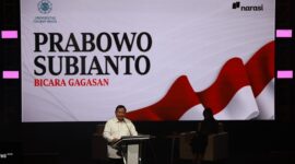 Ketua Umum Partai Gerindra Prabowo Subianto di acara 'Mata Najwa On Stage: 3 Bacapres Bicara Gagasan' di Graha Sabha Pramana UGM. (Dok. Tim Meida Prabowo Subianto)  