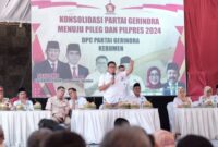 Ketua DPD Partai Gerindra Jawa Tengah Sudaryono dalam acara konsolidasi DPC, PAC dan Ranting Partai Gerindra se-Kabupaten Kebumen, Kamis (2/11/2023). (Dok. DPP Gerinrdra Jateng)