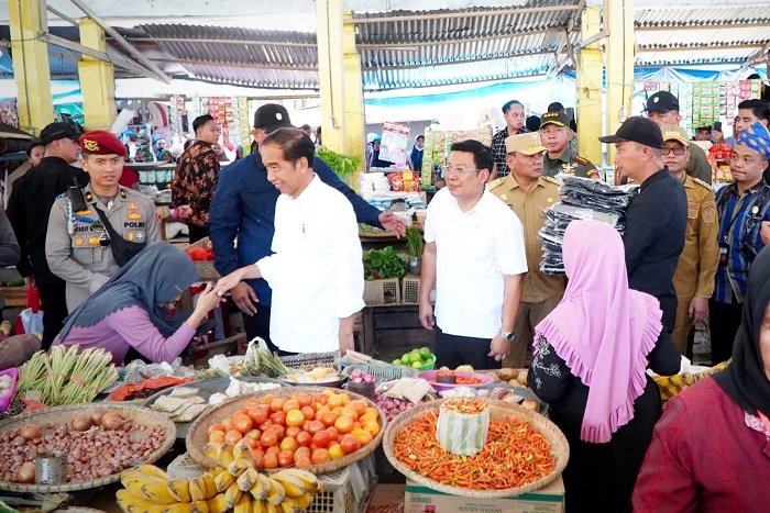 Presiden Joko Widodo ditemani Kepala Bapanas Arief Prasetyo Adi mengunjungi Pasar Lacaria, di Kabupaten Kolaka Utara, Provinsi Sulawesi Tenggara. (Dok. Tim Komunikasi Bapanas)